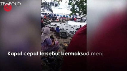 Dihantam Gelombang Tinggi, Kapal Cepat Sinar Sabale Terdampar di Tidore