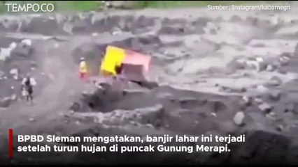 Banjir Lahar Dingin Gunung Merapi di Sungai Gendol, Sebuah Truk Terjebak