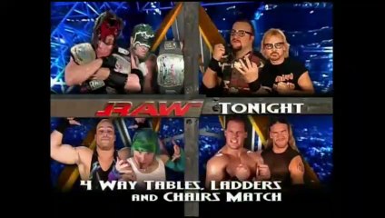 WWE Raw 10.07.2002 - Rob Van Dam & Jeff Hardy vs Bubba Ray Dudley & Spike Dudley vs Christian & Chris Jericho vs Kane (4-Way TLC Match, WWE Tag Team Championship)