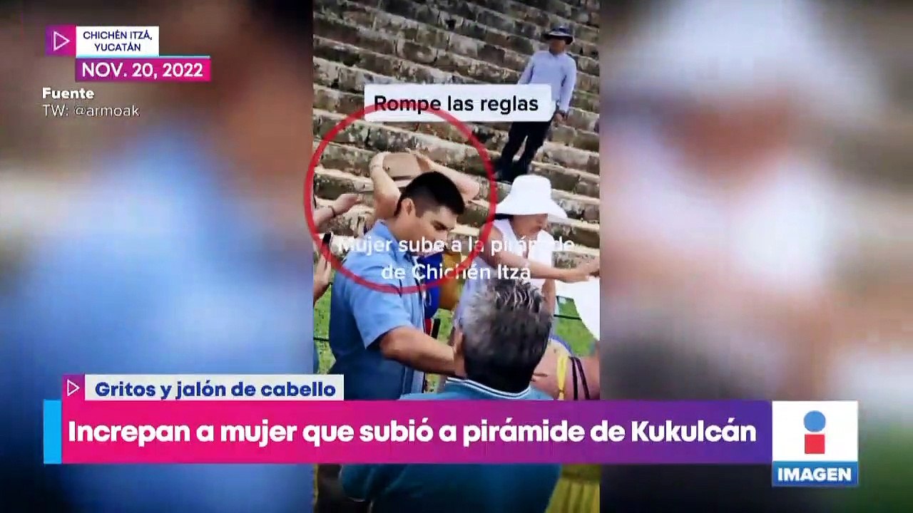 Mujer que subió a la pirámide de Kukulkán paga multa