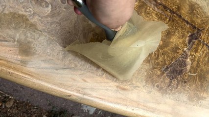 Refinishing a peeling burl-wood desk