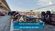 Se registra volcadura de un tráiler en la autopista México-Puebla