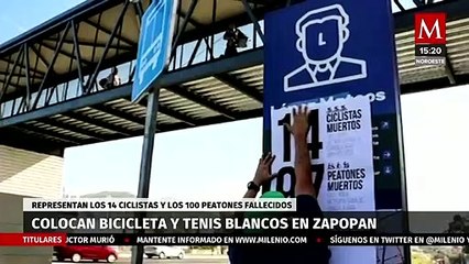 Colectivos ciclistas colocan bicicleta y tenis blancos por víctima 14; Zapopan