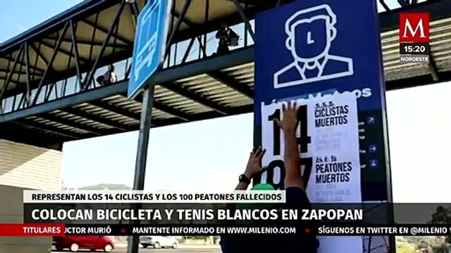 Colectivos ciclistas colocan bicicleta y tenis blancos por víctima 14; Zapopan