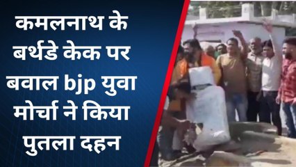 下载视频: दमोह: कमलनाथ के बर्थडे केक पर बवाल bjp युवा मोर्चा ने किया पुतला दहन