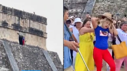 प्राचीन मंदिर की छत पर चढ़कर महिला पर्यटक करने लगी डांस, लोगों ने किया ये हाल, देखें VIDEO