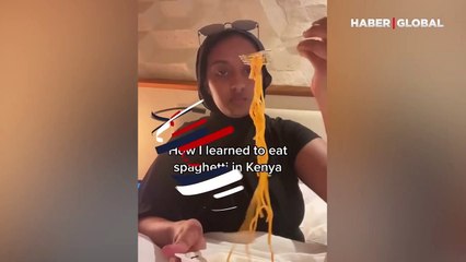 Genç kadının ilginç makarna yeme yöntemi şaşkınlıkla izlendi: 'Diline böyle doladı'