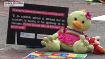 Hundreds of toys displayed in a Bogota square to highlight sexual abuse in Colombia