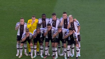 Moment German team cover their mouths in on-pitch World Cup protest