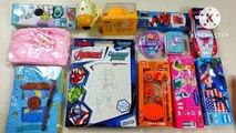 unboxing pencil case, makeup set eraser, multi button pencil box, colouring frames, jumbo sharpener