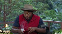 Babatunde Aléshé spills his drink during I'm A Celebrity exit interview