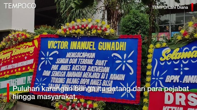 Ada Doa Jadi RI 1 di Karangan Bunga HUT Anies yang Penuhi Balai Kota