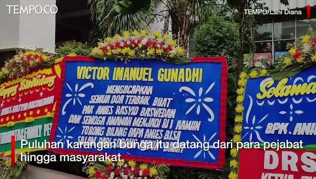 Ada Doa Jadi RI 1 di Karangan Bunga HUT Anies yang Penuhi Balai Kota