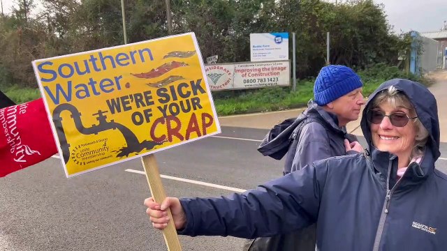 Protest outside Southern Water plant in Havant over sewage discharges and lack of public meeting