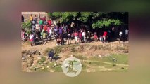 DECENAS DE HAITIANOS SE MANIFIESTAN EN  LA FRONTERA LANZANDO PIEDRAS