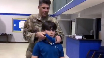 Air Force Dad Surprises Blindfolded Son After Deployment
