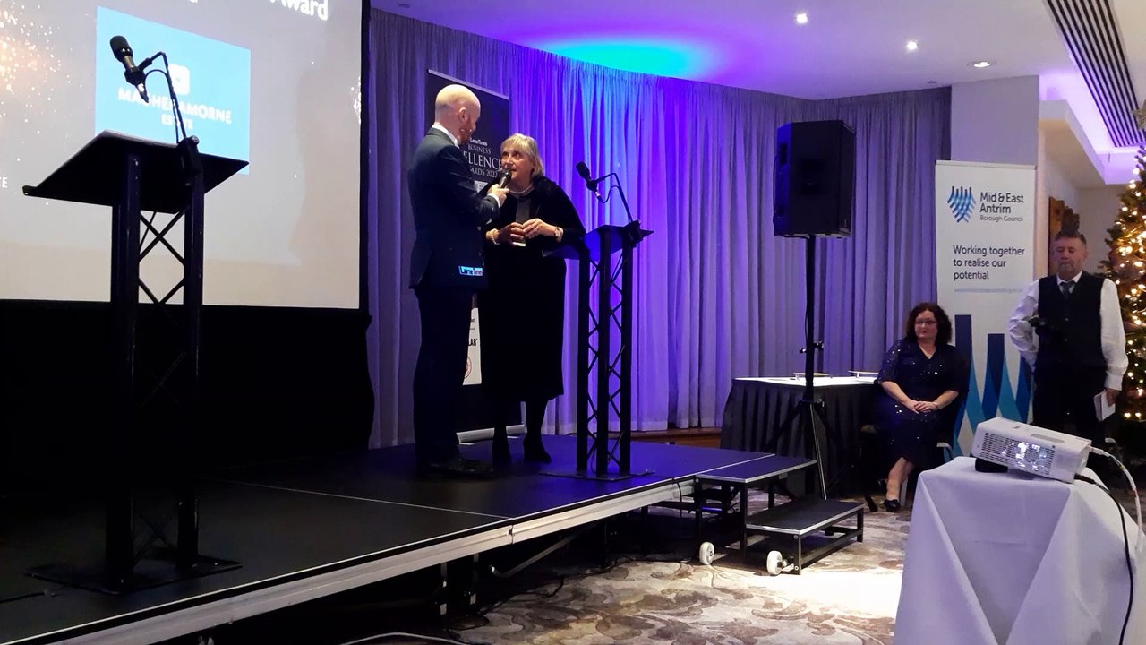 Jane Allen of Magheramorne Estate receives Retail, Leisure & Tourism Business of the Year at Larne Business Excellence Awards 2022.