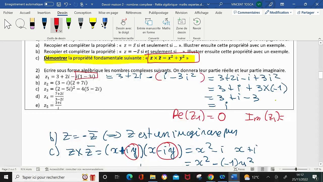 Exercice 2 - DM2 maths expertes  - nombres complexes partie algébrique - 2022- 2023