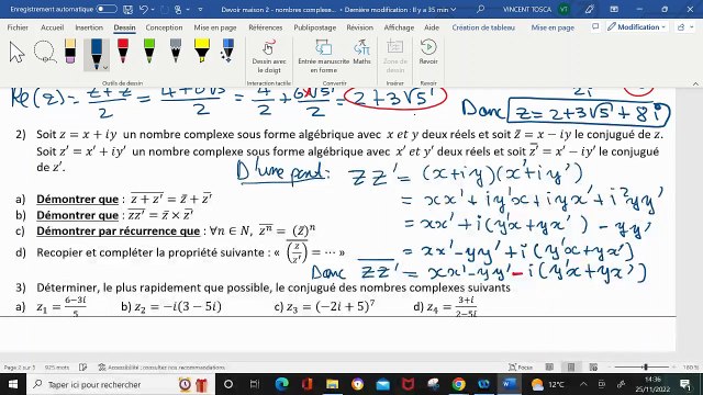 Exercice 3 - DM2 maths expertes - nombres complexes partie algébrique - 2022- 2023
