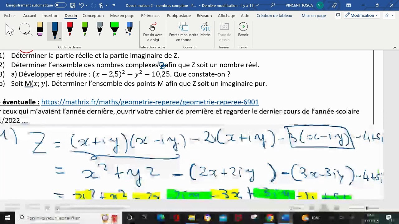 Exercice 9 - DM2 maths expertes  - nombres complexes partie algébrique - 2022- 2023