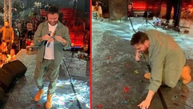 Sinan Akçıl, Yoruldum, enerjim kalmadı deyince sahneye bakın ne fırlattılar! Yerden alıp ağzına attı