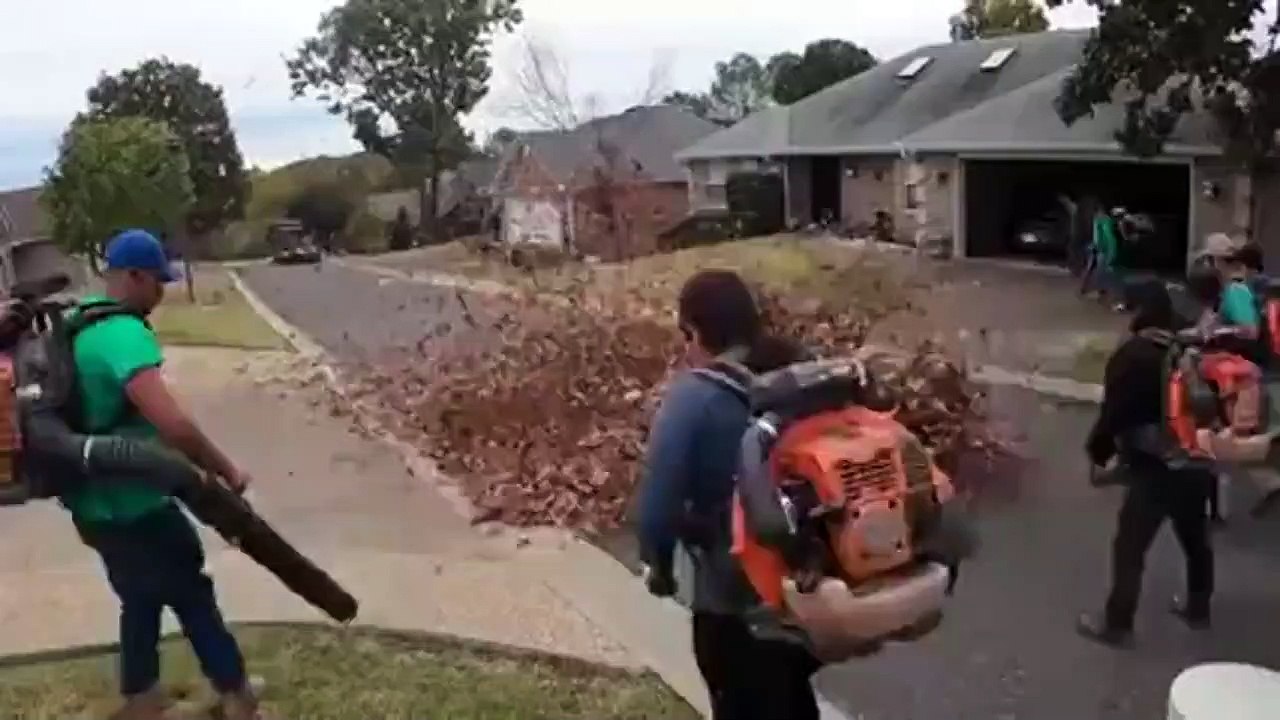 Armée de souffleurs de feuilles... gros niveau