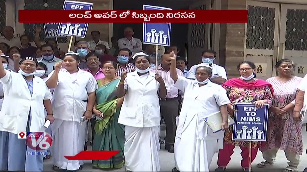 NIMS Hospital Doctors & Nurses Protest , Demands To Implement  Pension Scheme _ Hyderabad _ V6 News (1)