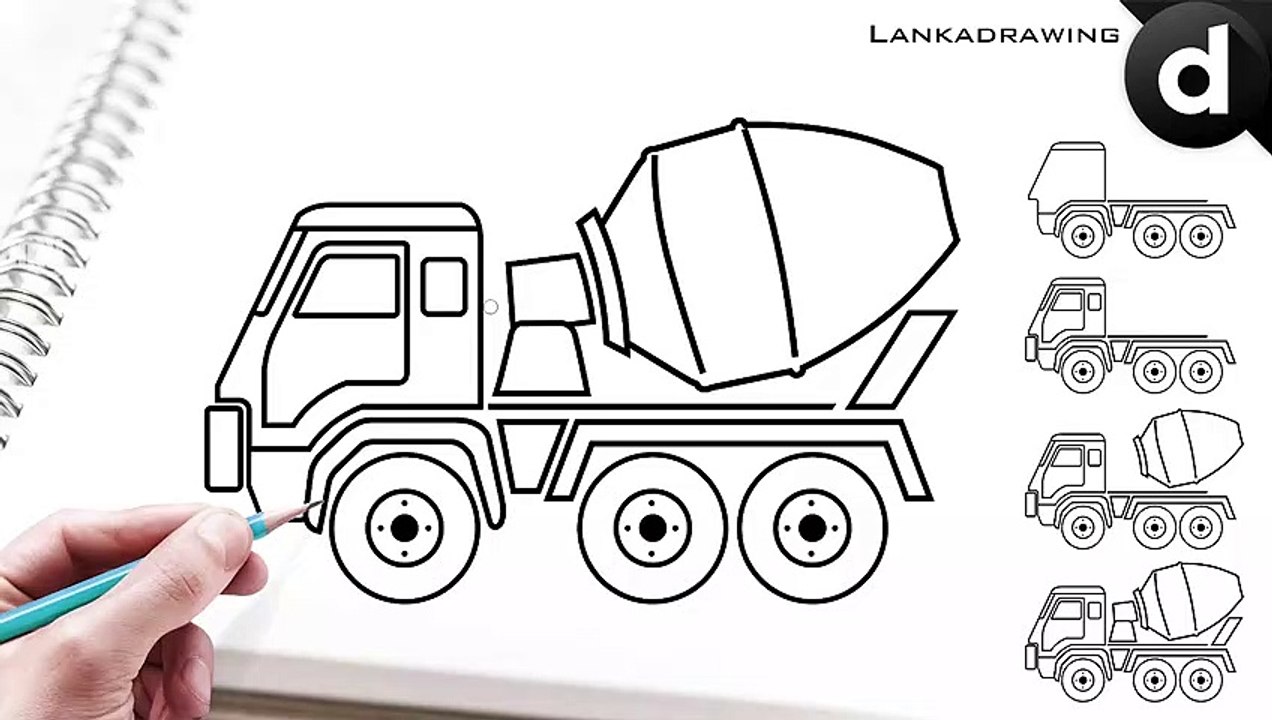 how to draw excavator mixer easy and simple