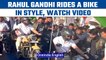 Bharat Jodo Yatra: Rahul Gandhi rides a bike in Mhow, Madhya Pradesh | Watch | Oneindia News *News