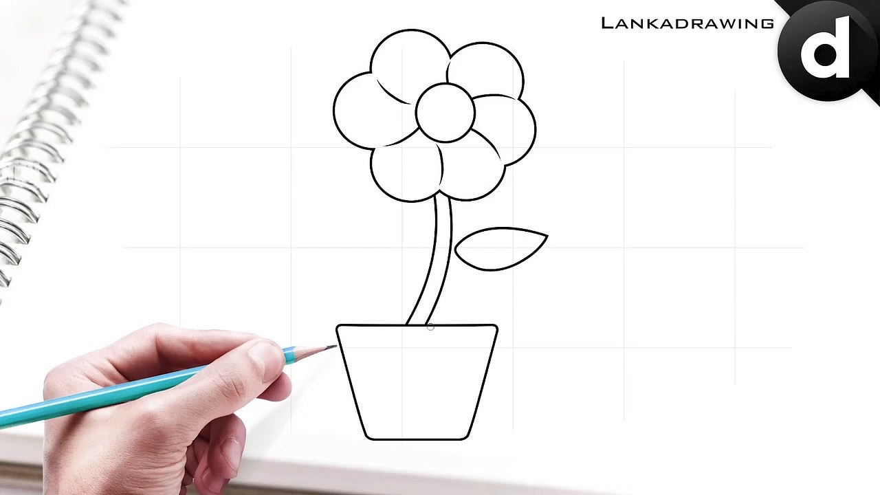 cara menggambar bunga dalam pot dengan mudah dan sederhana