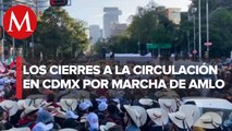 Cierres viales por marcha en avenida Reforma y Morelos en CdMx