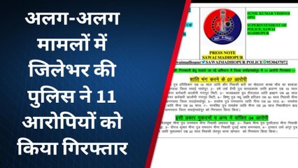 Video herunterladen: सवाई माधोपुर : अलग-अलग मामलों में जिलेभर की पुलिस ने 11 आरोपियों को किया गिरफ्तार