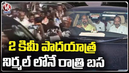 Bandi Sanjay Gets Grand Welcome At Adelli Pochamma Temple _ Nirmal _ V6 News (1)