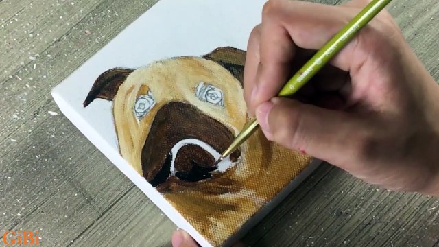Art painting modern - Acrylic painting lesson for a small canvas of Baby Bulldog