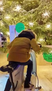 L'albero illuminato dalle bici elettriche a Zurigo, nel mercatino di Natale più grande d'Europa