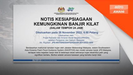 Hujan Lebat | JPS keluar notis kemungkinan banjir di enam negeri