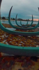 Chill vibes sunset beach drone view with a sculpture and monument. Sydney Australia Travel Adventure