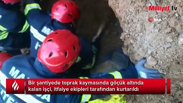 Şantiyede göçük altında kalan işçi itfaiye ekipleri tarafından kurtarıldı