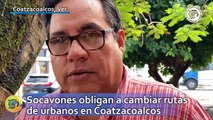 Socavones obligan a cambiar rutas de urbanos en Coatzacoalcos