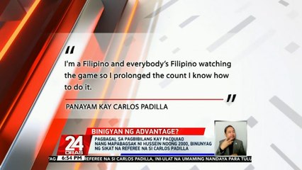 Pagbagal sa pagbibilang kay Pacquiao nang mapabagsak ni Hussein noong 2000, binunyag ng sikat na referee na si Carlos Padilla | 24 Oras