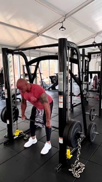 therock    Great back finisher today - smith machine underhand grip row - with chains