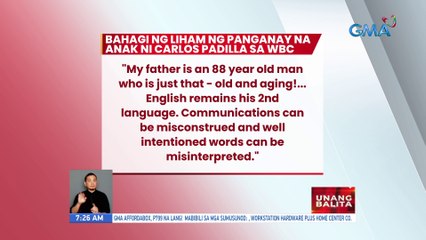 Bahagi ng liham ng panganay na anak ni Carlos Padilla sa WBC | UB