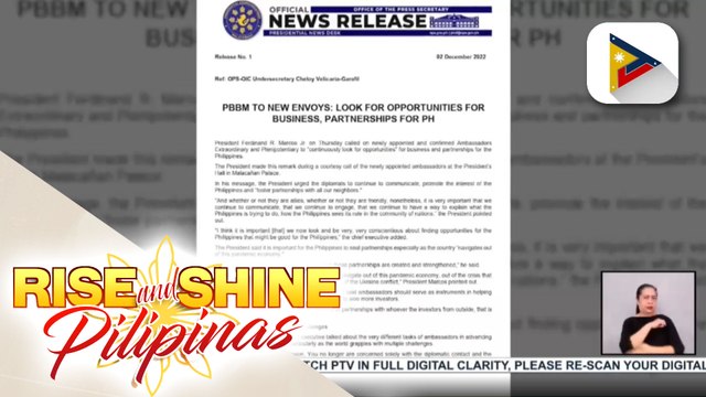 Pres. Ferdinand R. Marcos Jr., hinikayat ang mga bagong napiling envoy na maghanap ng oportunidad para mapalago ang negosyo sa Pilipinas