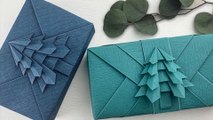 DIY Gift Wrapping - Christmas Gift Packing With Christmas Tree Origami