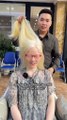 Cô gái tóc trắng, da hồng nuôi tóc hiến tặng bệnh nhân hiểm nghèo