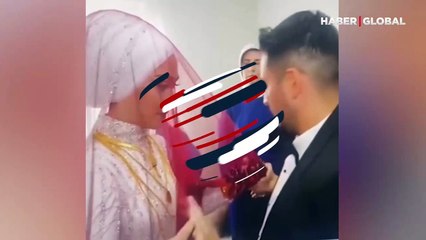 Gelinin duvağını bir türlü açamayan damadın 'şaşkın halleri'