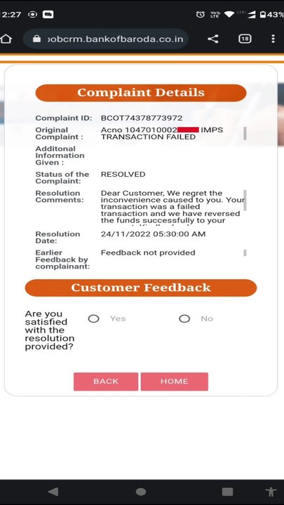 How to get refund of failed transaciton of bank of baroda