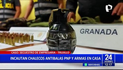 Download Video: Caso secuestro de empresaria: PNP incauta chalecos antibalas, granada y armas de mafia