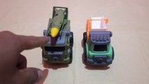 Assemble toy cars, military rocket trucks and garbage trucks