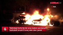 Servis otoparkında arızalı 5 araç alev topuna döndü